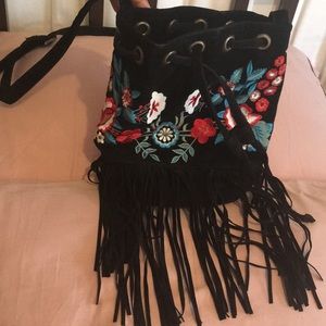 Forever 21 Embroidered Velvet Bucket Bag